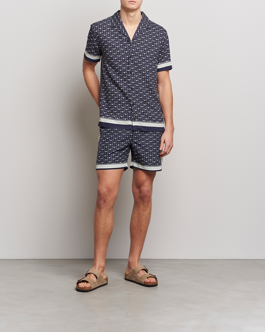 Uomini | Camicie | Orlebar Brown | Hibbert Bandana Viscose/Linen Shirt Dark Sapphire