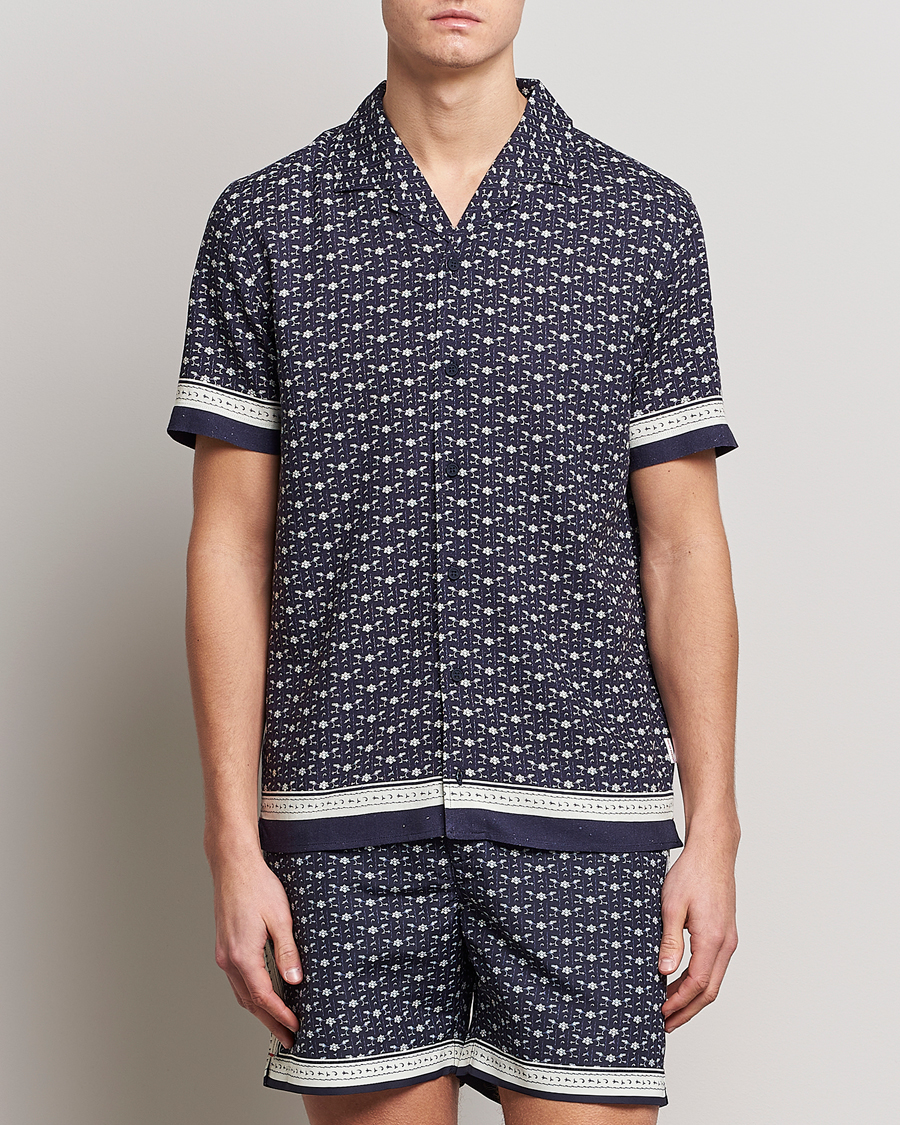 Uomini | Camicie | Orlebar Brown | Hibbert Bandana Viscose/Linen Shirt Dark Sapphire