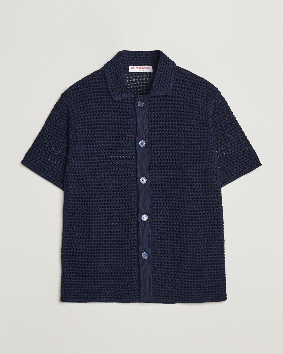 Uomini | Camicie | Orlebar Brown | Thomas Crochet Heavy Knitted Cotton Shirt Night Iris