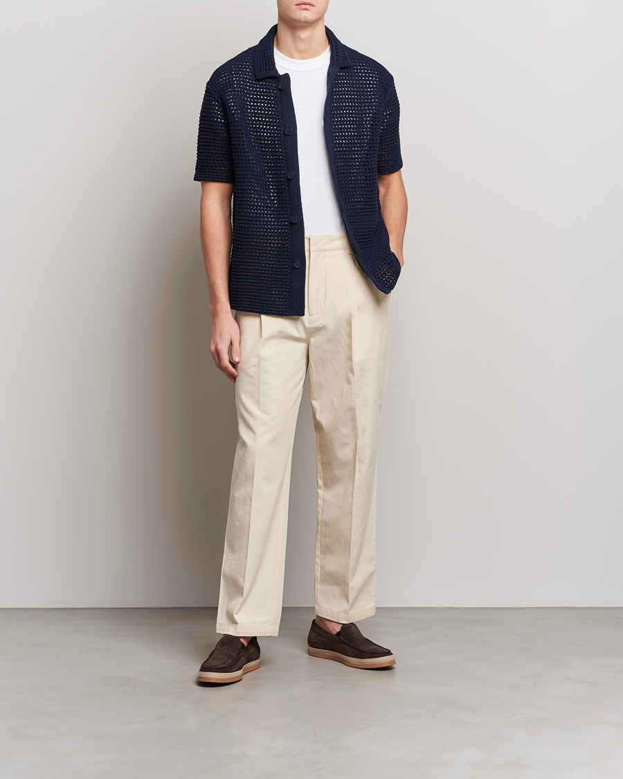 Uomini | Camicie | Orlebar Brown | Thomas Crochet Heavy Knitted Cotton Shirt Night Iris