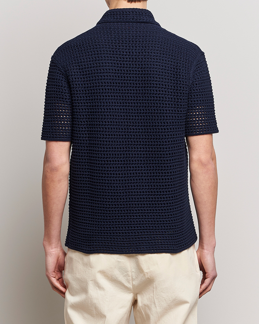 Uomini | Camicie | Orlebar Brown | Thomas Crochet Heavy Knitted Cotton Shirt Night Iris