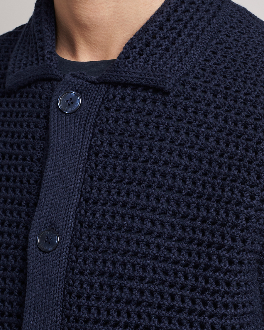 Uomini | Camicie | Orlebar Brown | Thomas Crochet Heavy Knitted Cotton Shirt Night Iris
