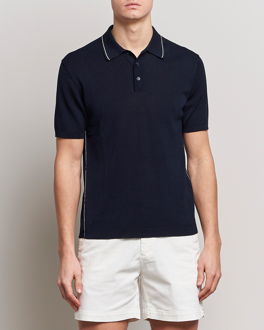 Uomini | Polo | Orlebar Brown | Maranon Organic Cotton Rib Tipping Polo Night Iris
