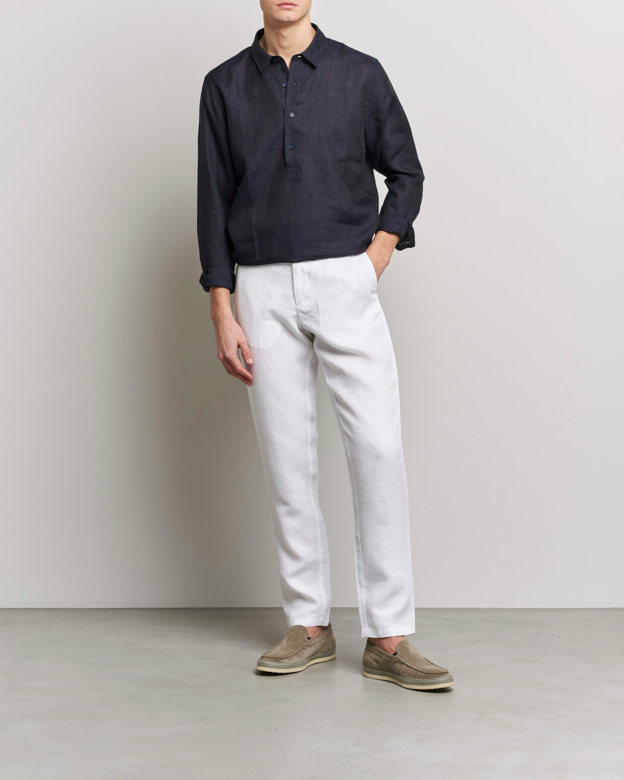 Uomini | Camicie | Orlebar Brown | Percy Smart Linen Shirt Dark Navy