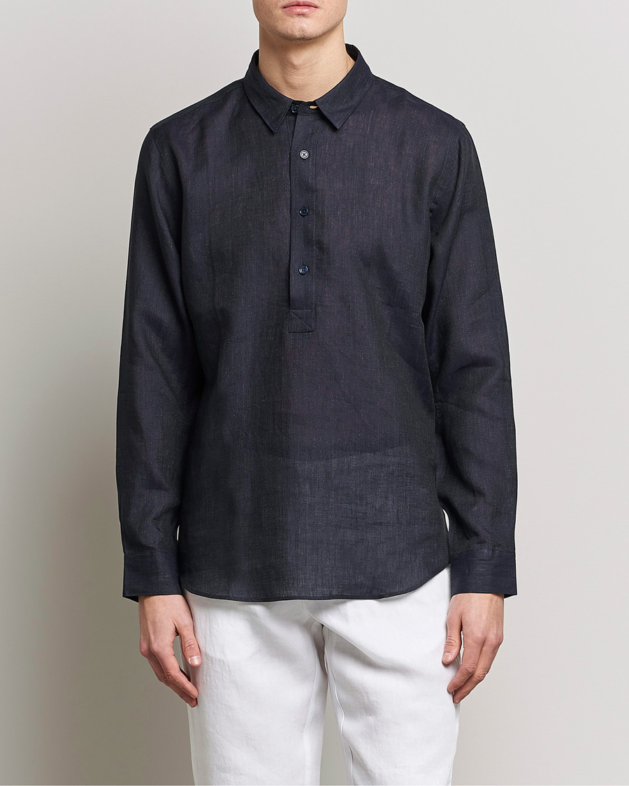 Uomini | Camicie | Orlebar Brown | Percy Smart Linen Shirt Dark Navy