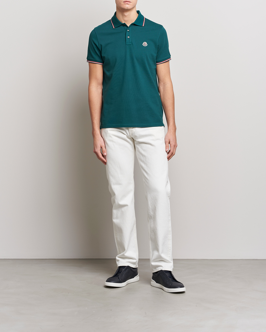 Uomini | Polo | Moncler | Contrast Rib Polo Bottle Green