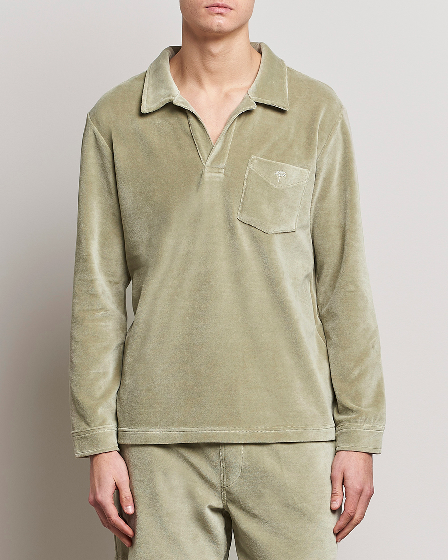 Uomini | Camicie | OAS | Long Sleeve Velour Shirt Washed Green