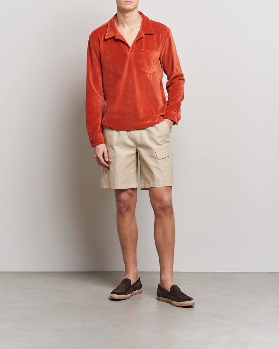 Uomini | Camicie | OAS | Long Sleeve Velour Shirt Burnt Orange