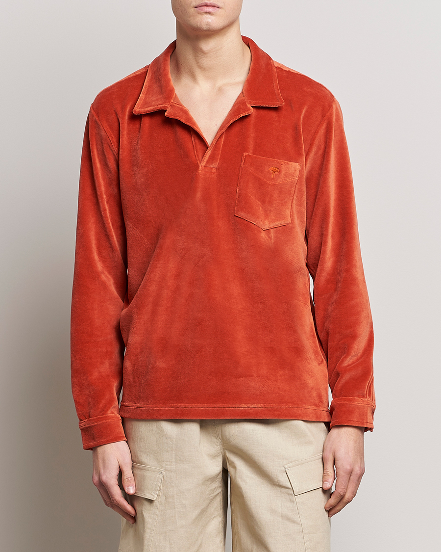 Uomini | Camicie | OAS | Long Sleeve Velour Shirt Burnt Orange