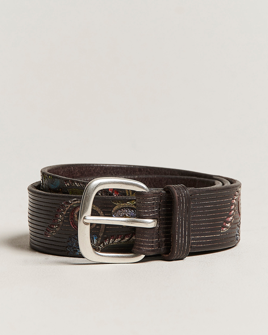 Uomini | Orciani Paisley Hand Painted Leather Belt Dark Brown | Orciani | Paisley Hand Painted Leather Belt Dark Brown