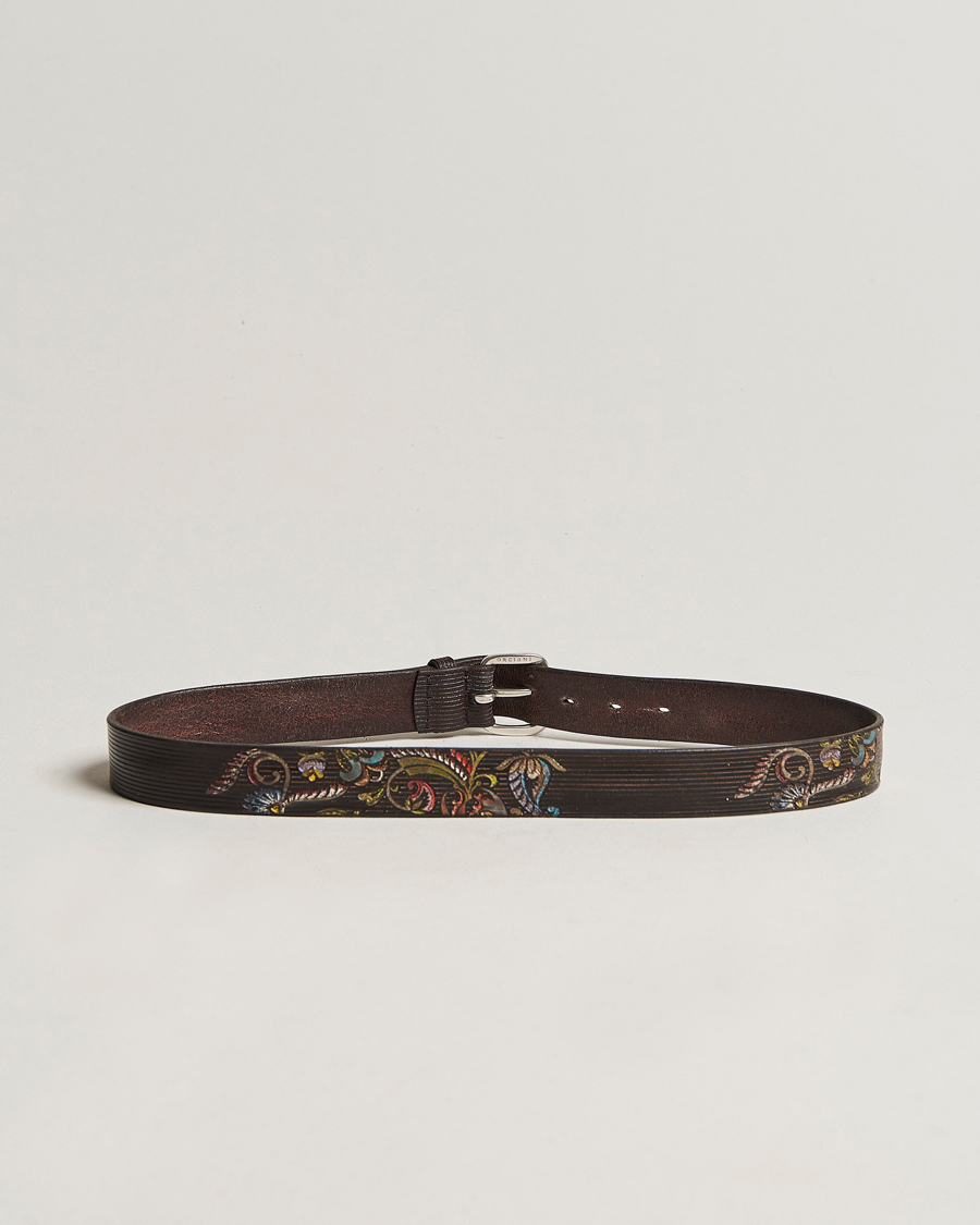 Uomini | Orciani Paisley Hand Painted Leather Belt Dark Brown | Orciani | Paisley Hand Painted Leather Belt Dark Brown