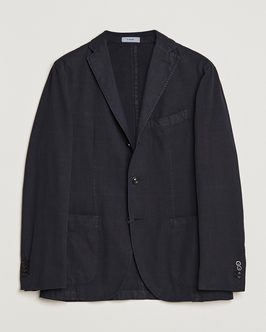 Uomini | Blazers | Boglioli | Cotton/Silk Prince Of Wales Check Blazer Navy