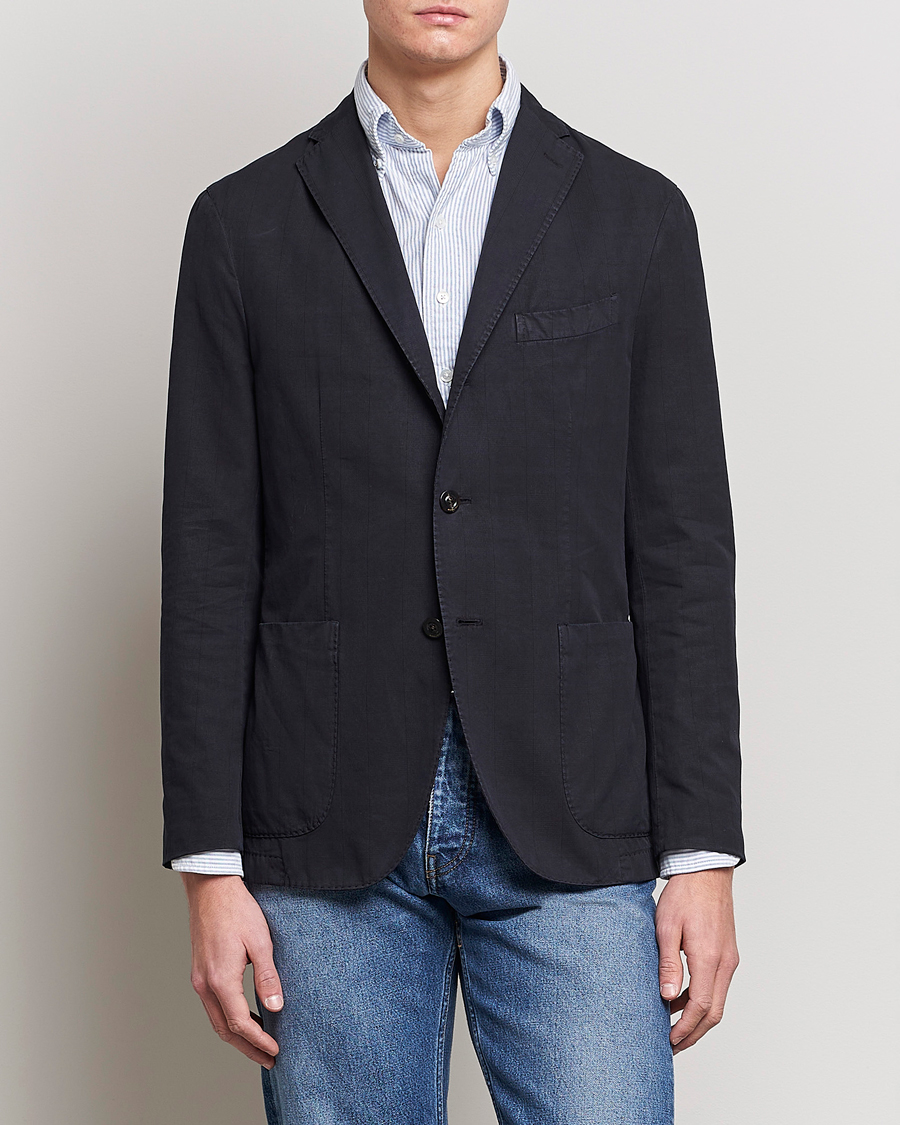 Uomini | Blazers | Boglioli | Cotton/Silk Prince Of Wales Check Blazer Navy