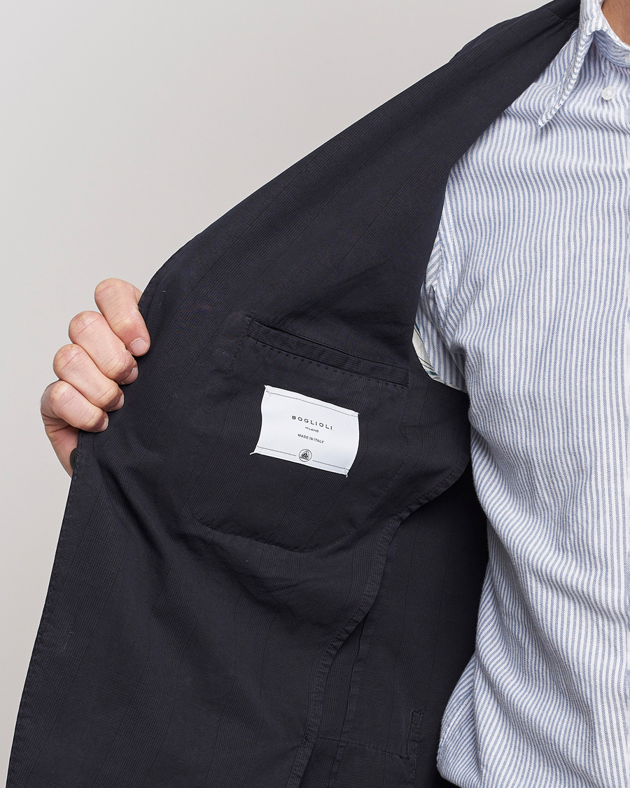 Uomini | Blazers | Boglioli | Cotton/Silk Prince Of Wales Check Blazer Navy