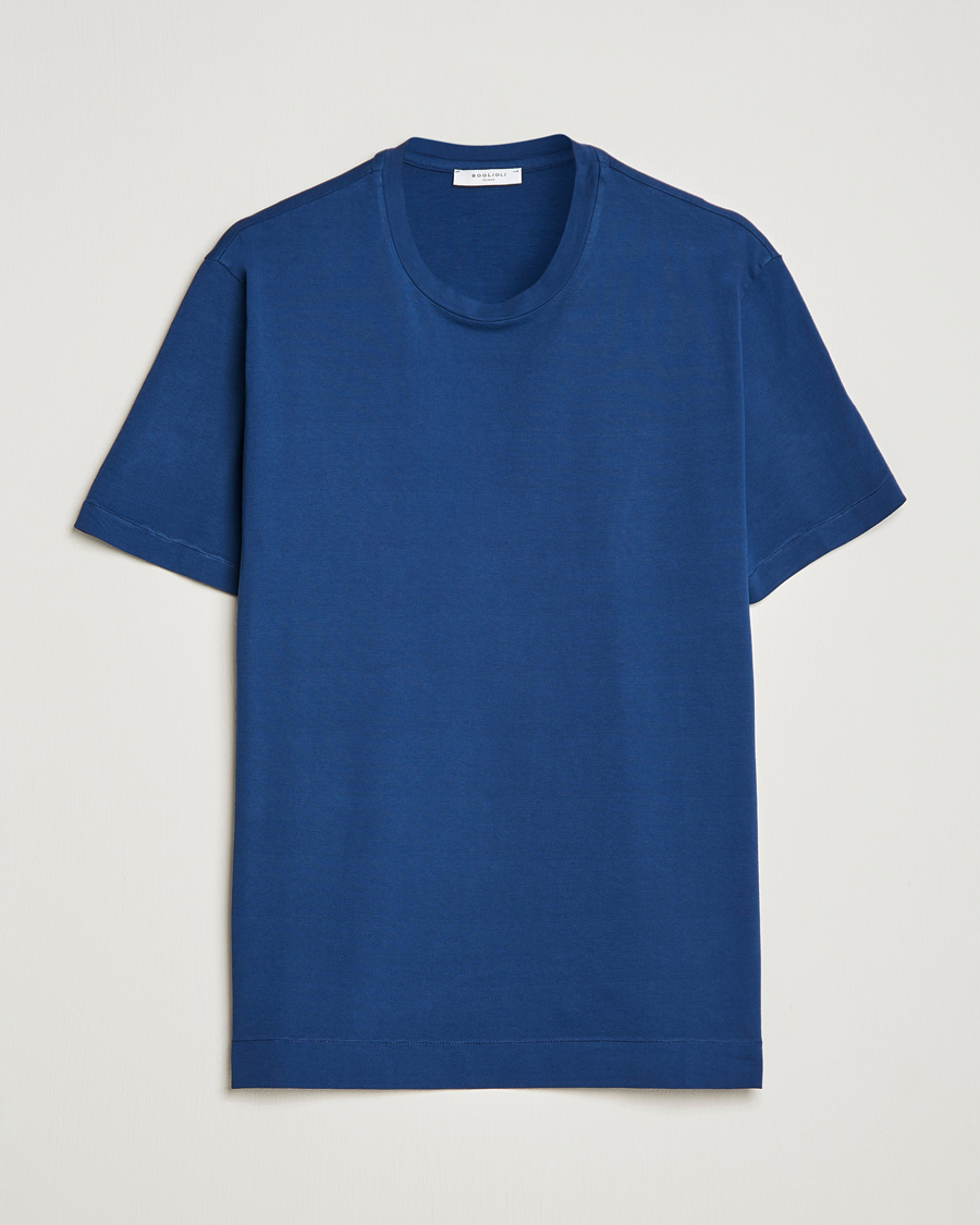 Uomini | T-shirt | Boglioli | Short Sleeve T-Shirt Washed Navy