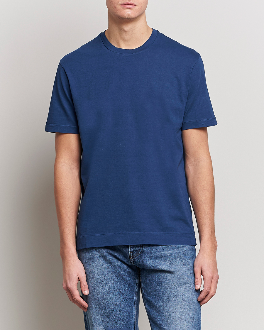 Uomini | T-shirt | Boglioli | Short Sleeve T-Shirt Washed Navy