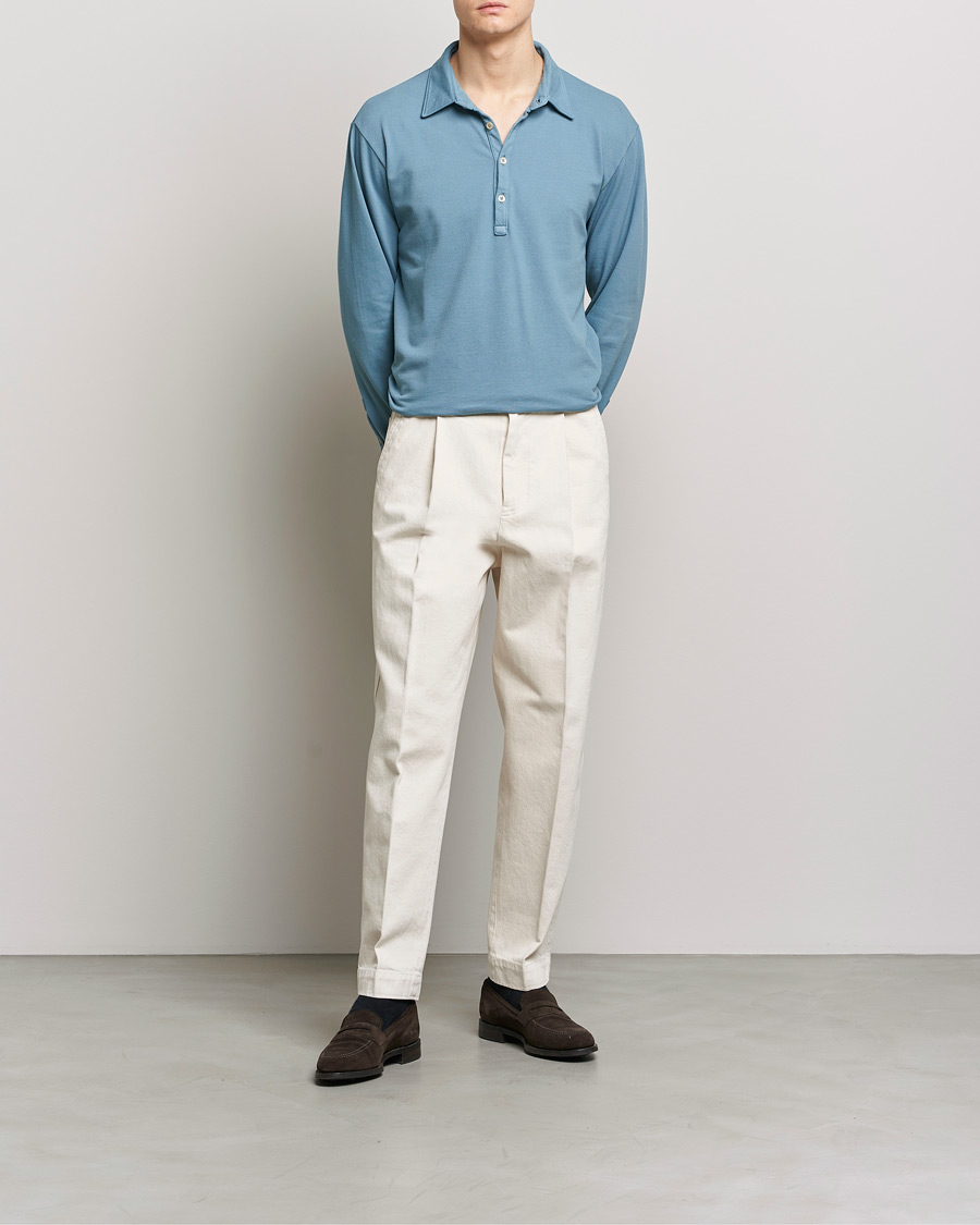 Uomini | Maglieria | Boglioli | Long Sleeve Polo Light Blue