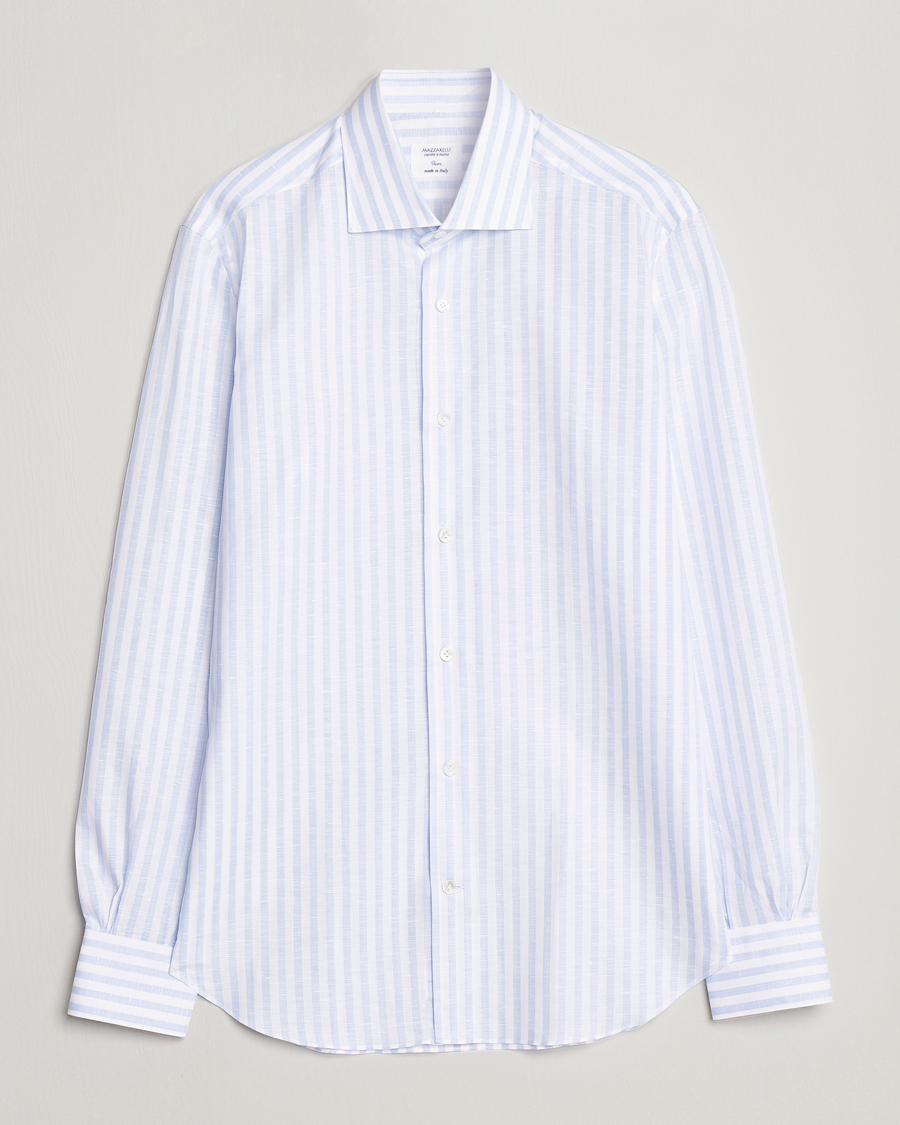 Uomini | Camicie | Mazzarelli | Soft Cotton/Linen Shirt Light Blue Stripe
