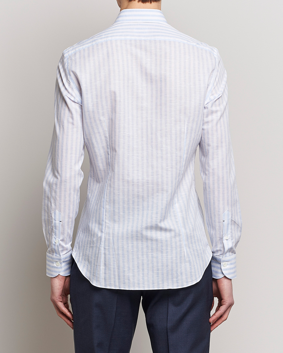 Uomini | Camicie | Mazzarelli | Soft Cotton/Linen Shirt Light Blue Stripe