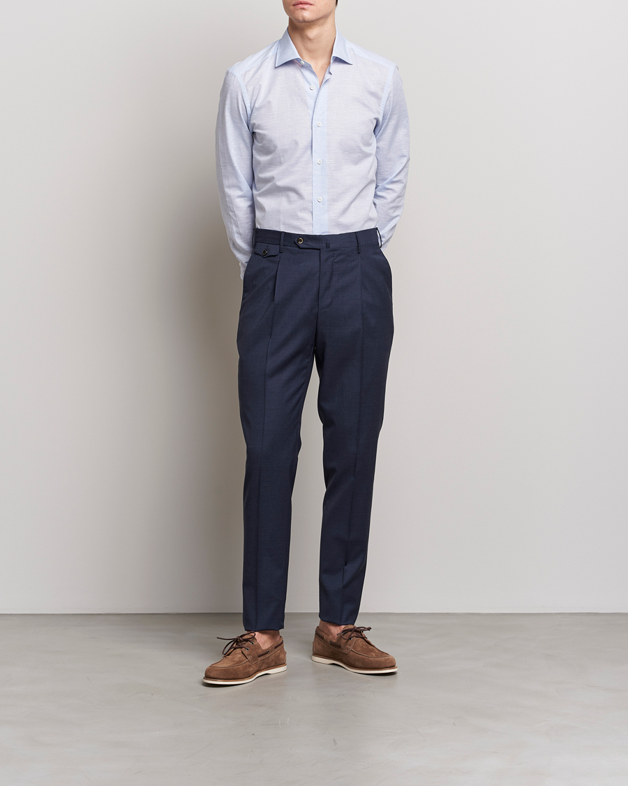 Uomini | Camicie | Mazzarelli | Soft Cotton/Linen Shirt Light Blue