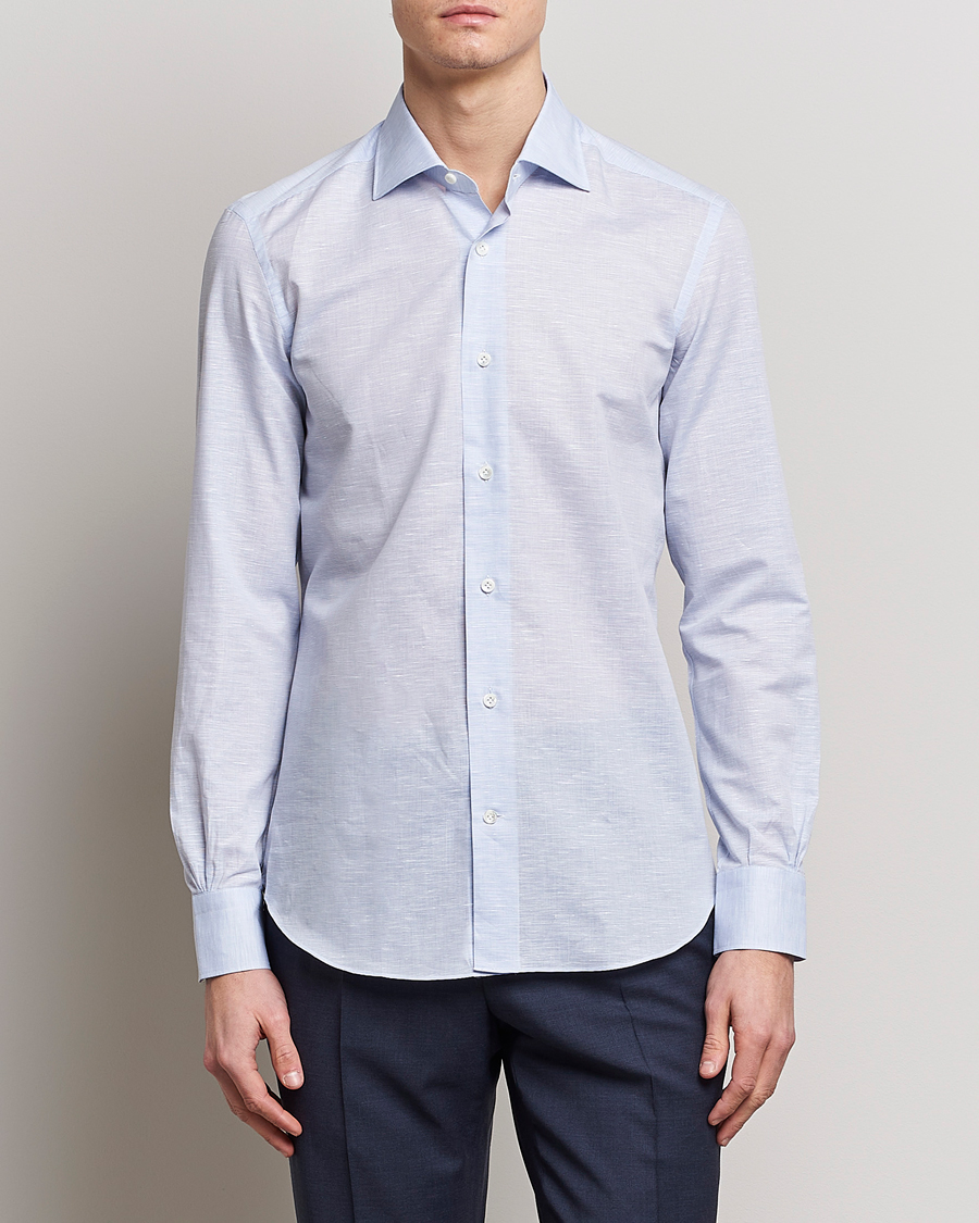 Uomini | Camicie | Mazzarelli | Soft Cotton/Linen Shirt Light Blue