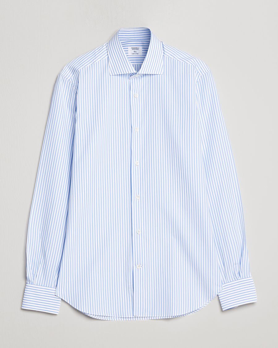Uomini | Camicie | Mazzarelli | Soft Cotton Cut Away Shirt Light Blue Stripe