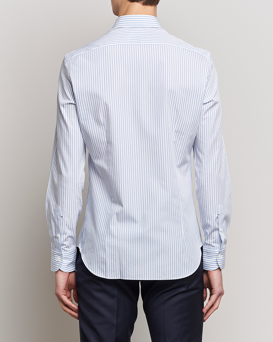 Uomini | Camicie | Mazzarelli | Soft Cotton Cut Away Shirt Light Blue Stripe