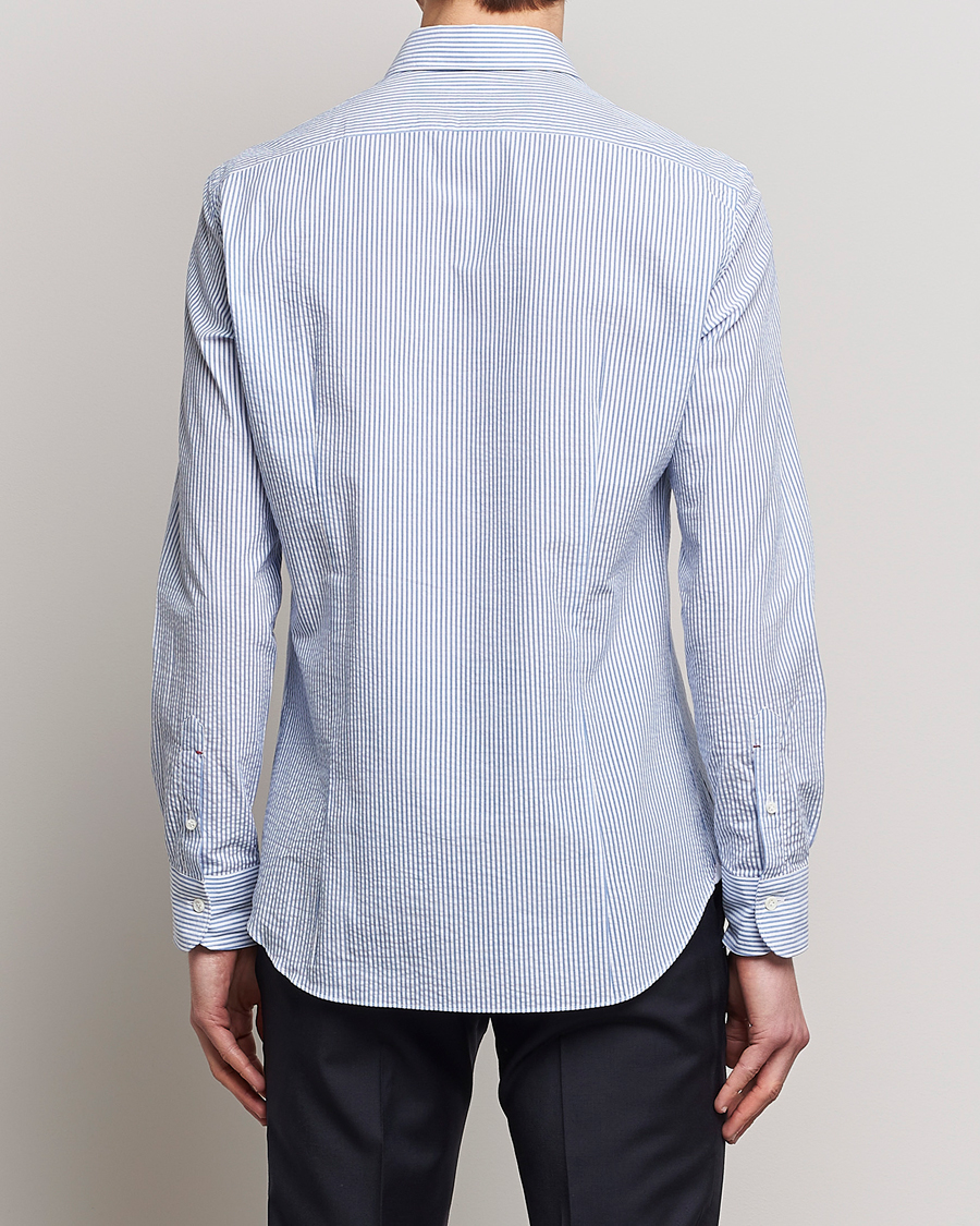 Uomini | Camicie | Mazzarelli | Soft Seersucker Shirt Light Blue Stripe