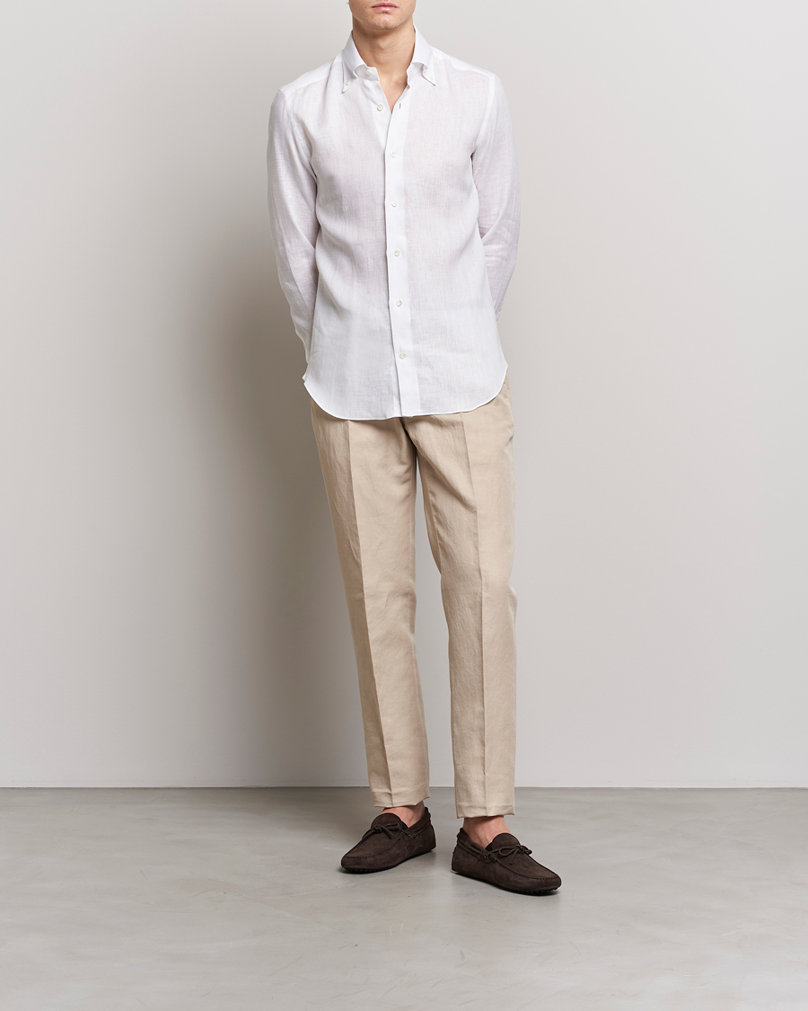 Uomini | Camicie | Mazzarelli | Soft Linen Button Down Shirt White