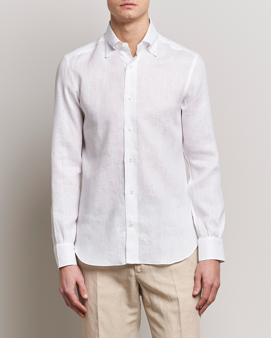 Uomini | Camicie | Mazzarelli | Soft Linen Button Down Shirt White