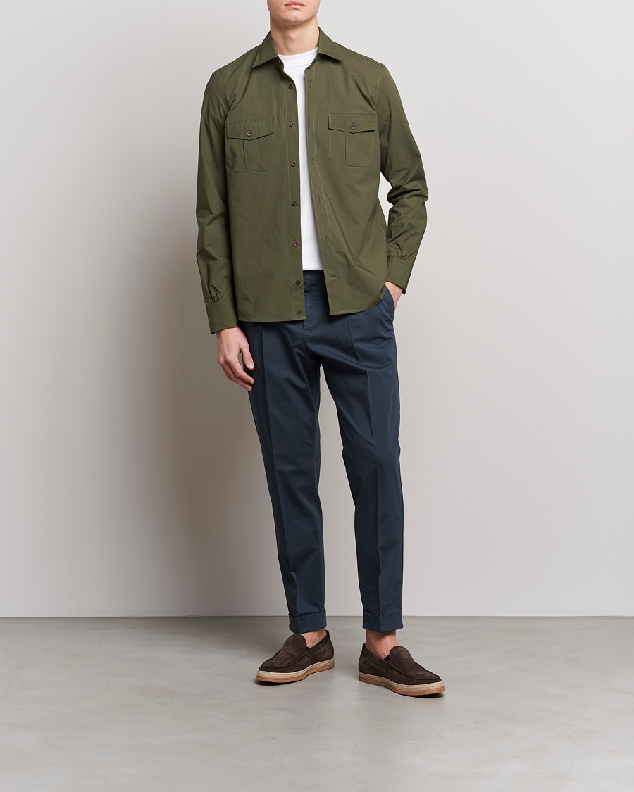 Uomini | Camicie | Mazzarelli | Safari Overshirt Olive