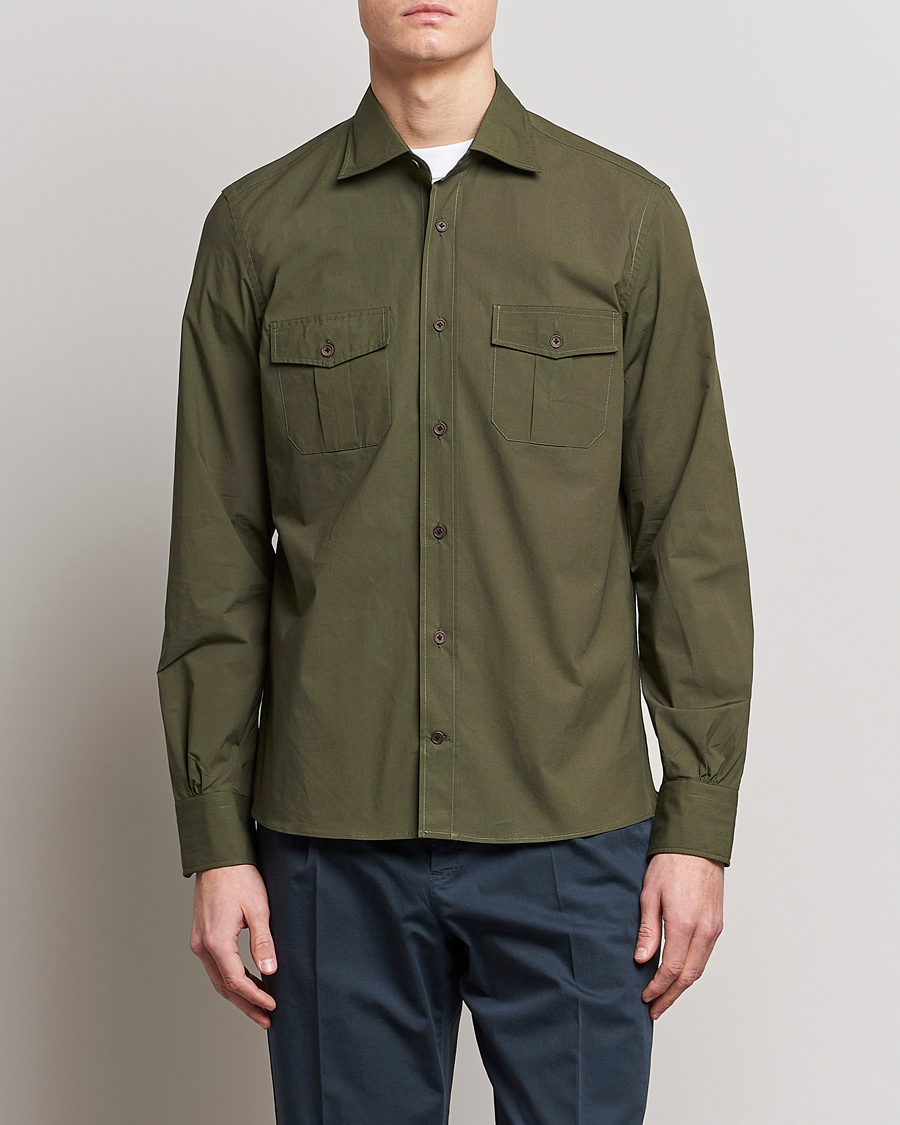 Uomini | Camicie | Mazzarelli | Safari Overshirt Olive