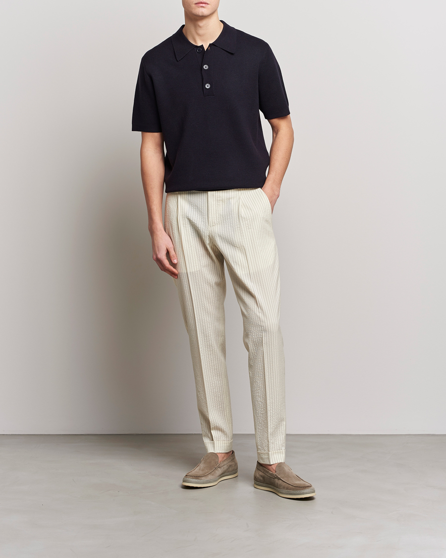 Uomini | Pantaloni | PT01 | Slim Fit Pleated Wool Seersucker Trousers Off White