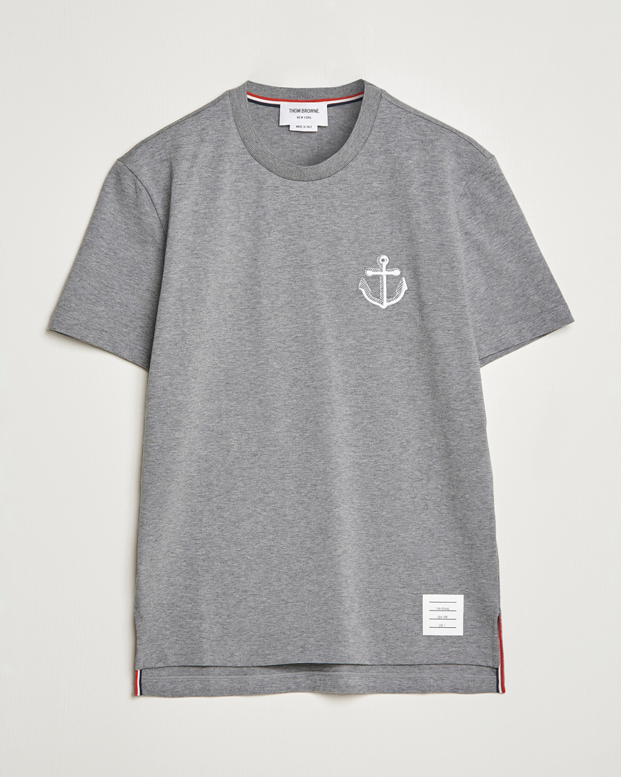 Uomini | T-shirt | Thom Browne | Anchor Embroidered T-Shirt Light Grey