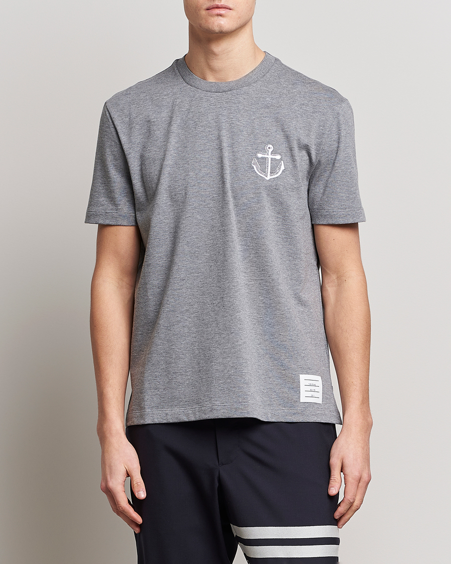 Uomini | T-shirt | Thom Browne | Anchor Embroidered T-Shirt Light Grey