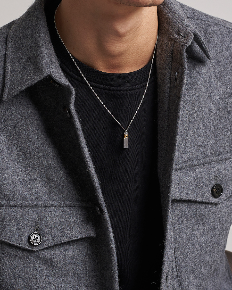 Uomini | Tom Wood Mined Cube Pendant Necklace Silver/Black | Tom Wood | Mined Cube Pendant Necklace Silver/Black