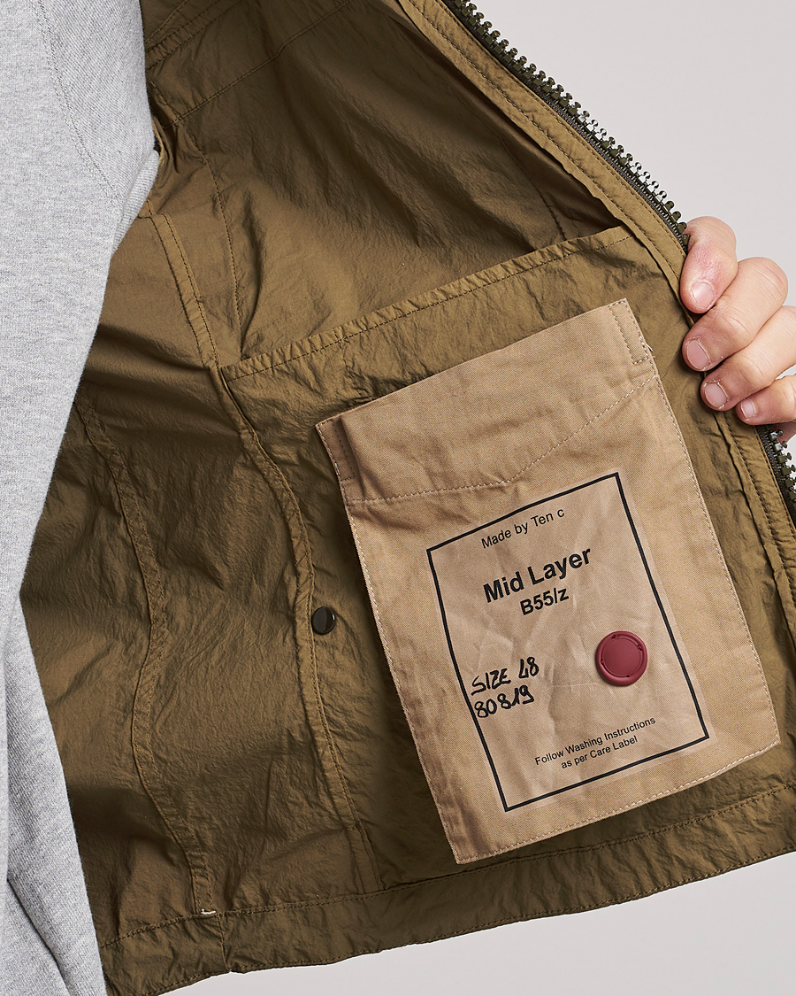 Uomini | Giacche | Ten c | Garment Dyed Nylon Hooded Jacket Olive