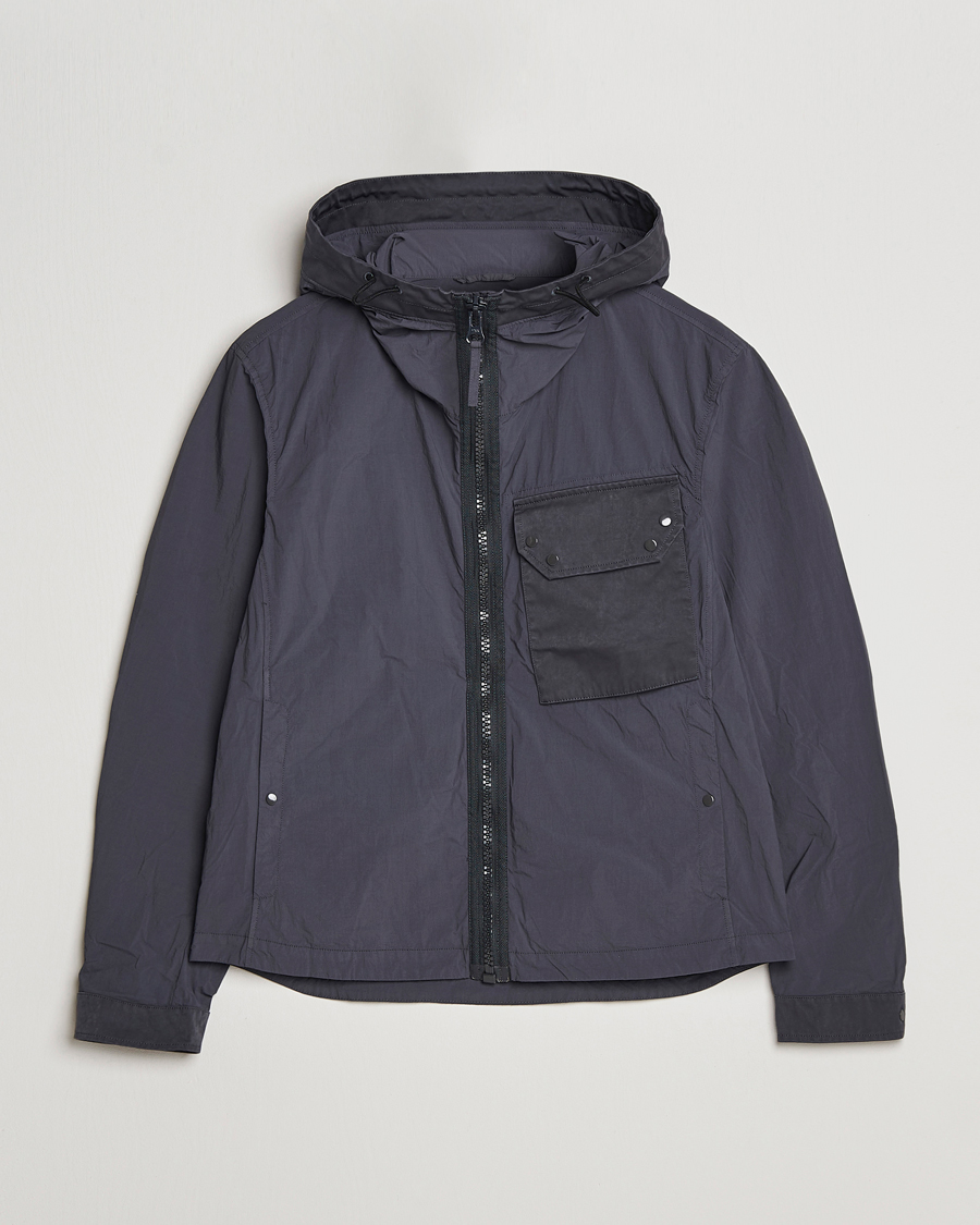 Uomini | Giacche | Ten c | Garment Dyed Nylon Hooded Jacket Blue Grey