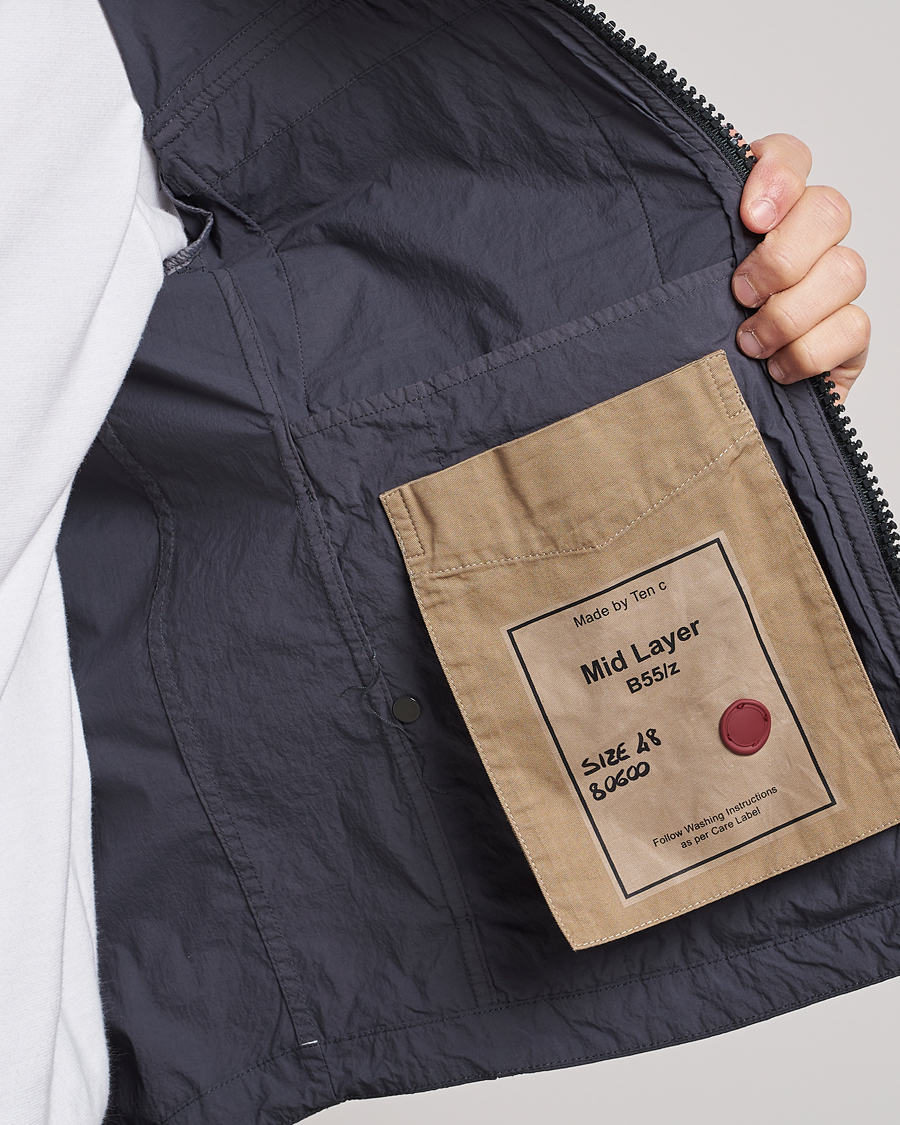 Uomini | Giacche | Ten c | Garment Dyed Nylon Hooded Jacket Blue Grey