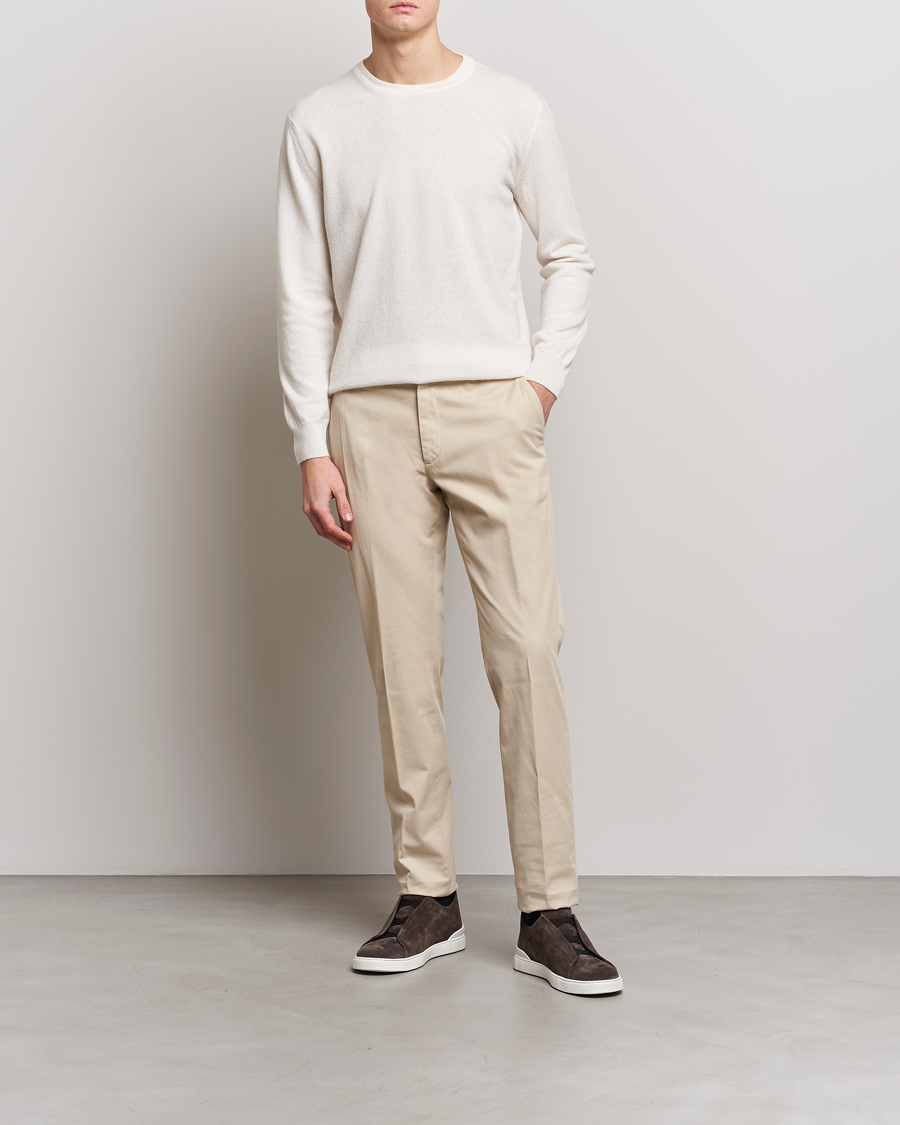Uomini | Maglieria | Zegna | Oasi Cashmere/Linen Crew Neck Sweater Off White