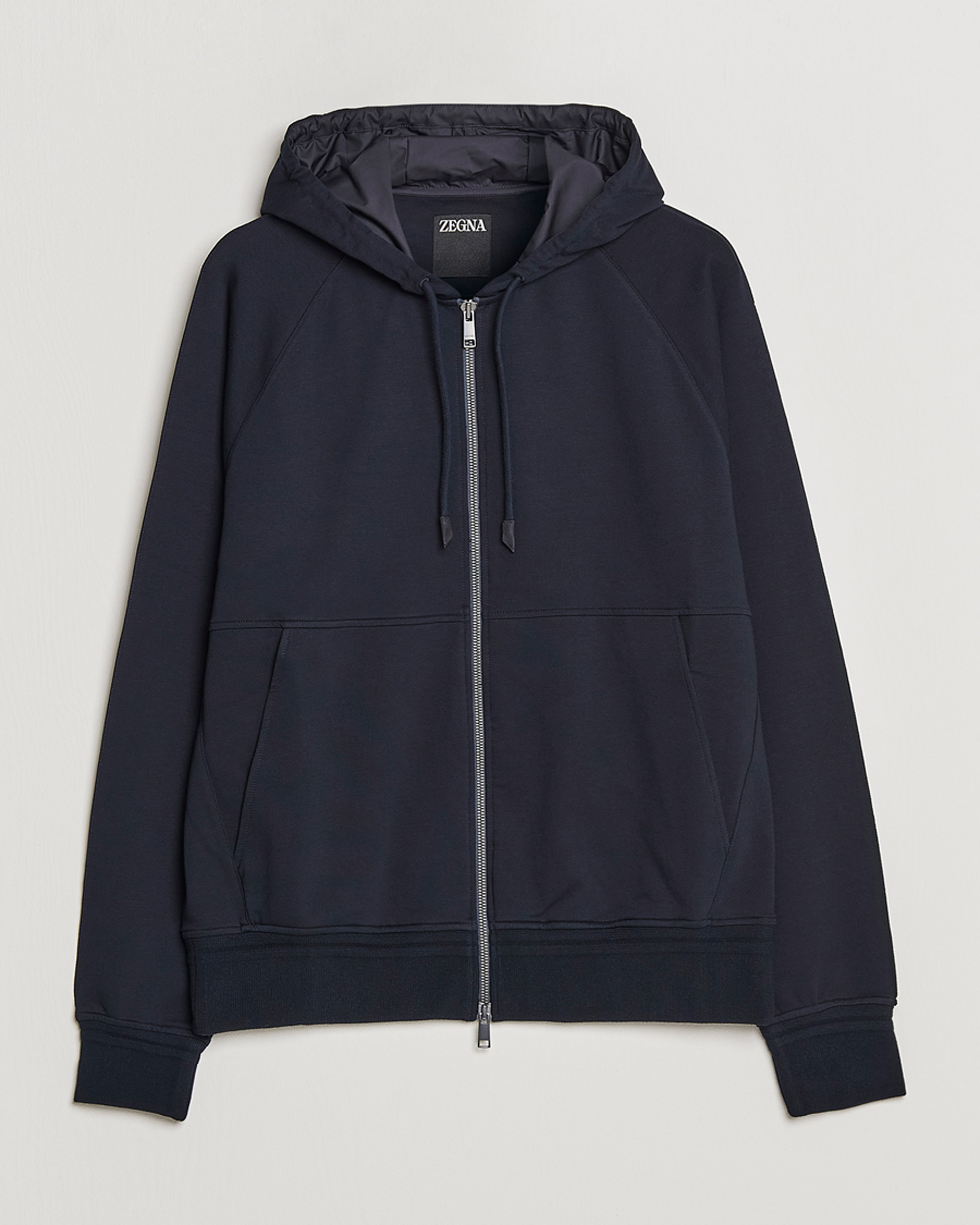 Uomini | Maglieria | Zegna | Cotton Stretch Zip Hoodie Navy