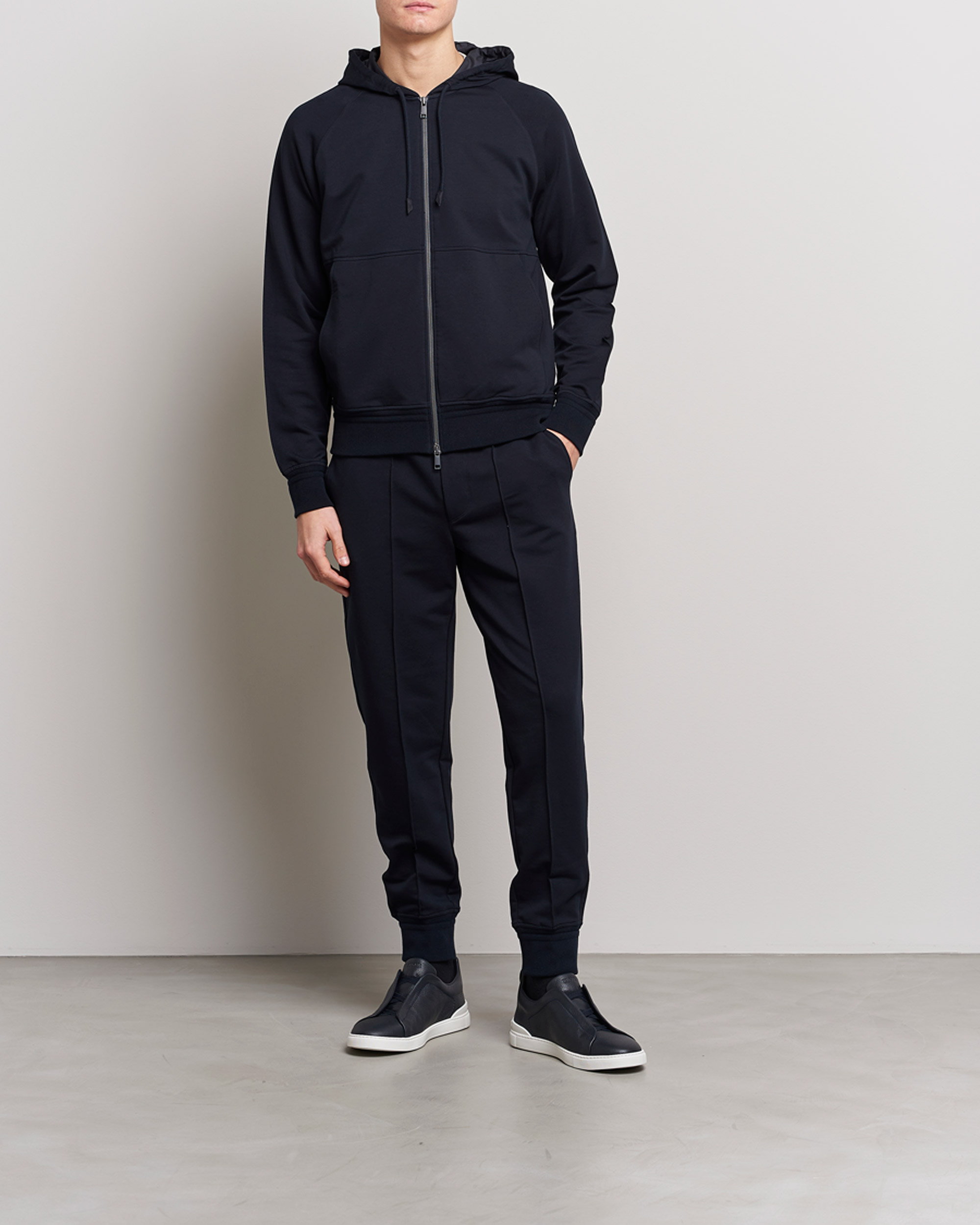 Uomini | Maglieria | Zegna | Cotton Stretch Zip Hoodie Navy