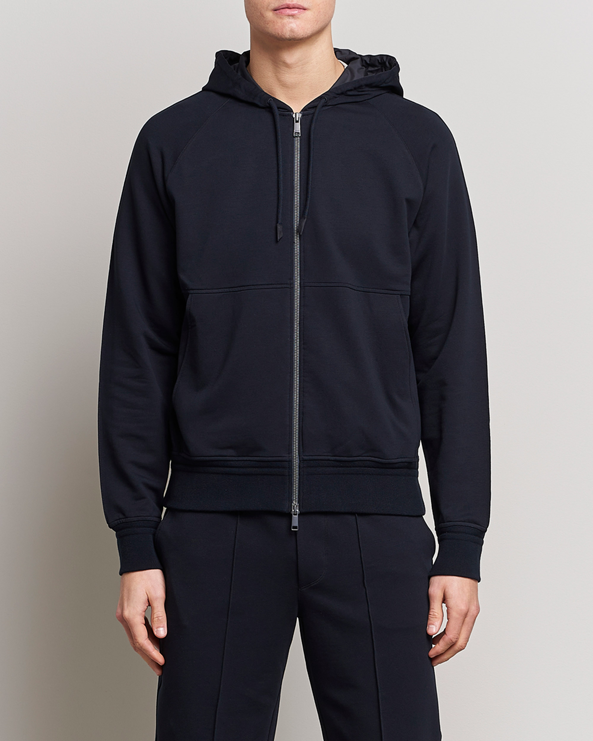 Uomini | Maglieria | Zegna | Cotton Stretch Zip Hoodie Navy