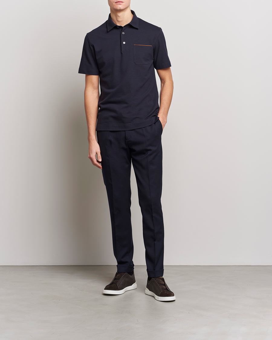 Uomini | Polo | Zegna | Short Sleeve Pocket Polo Navy