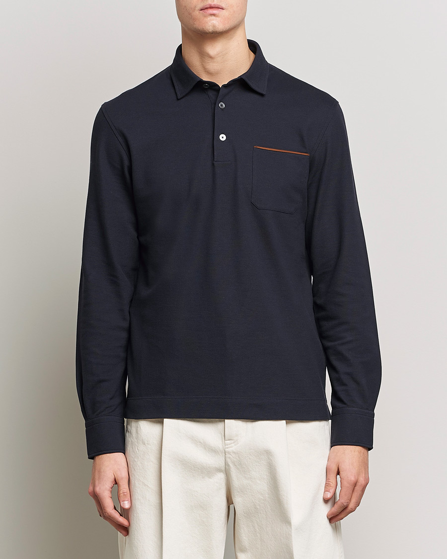 Uomini | Maglieria | Zegna | Long Sleeve Pocket Polo Navy