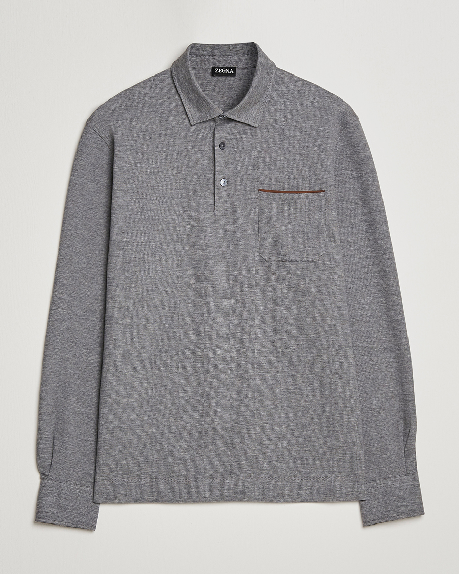 Uomini | Maglieria | Zegna | Long Sleeve Pocket Polo Heather Grey
