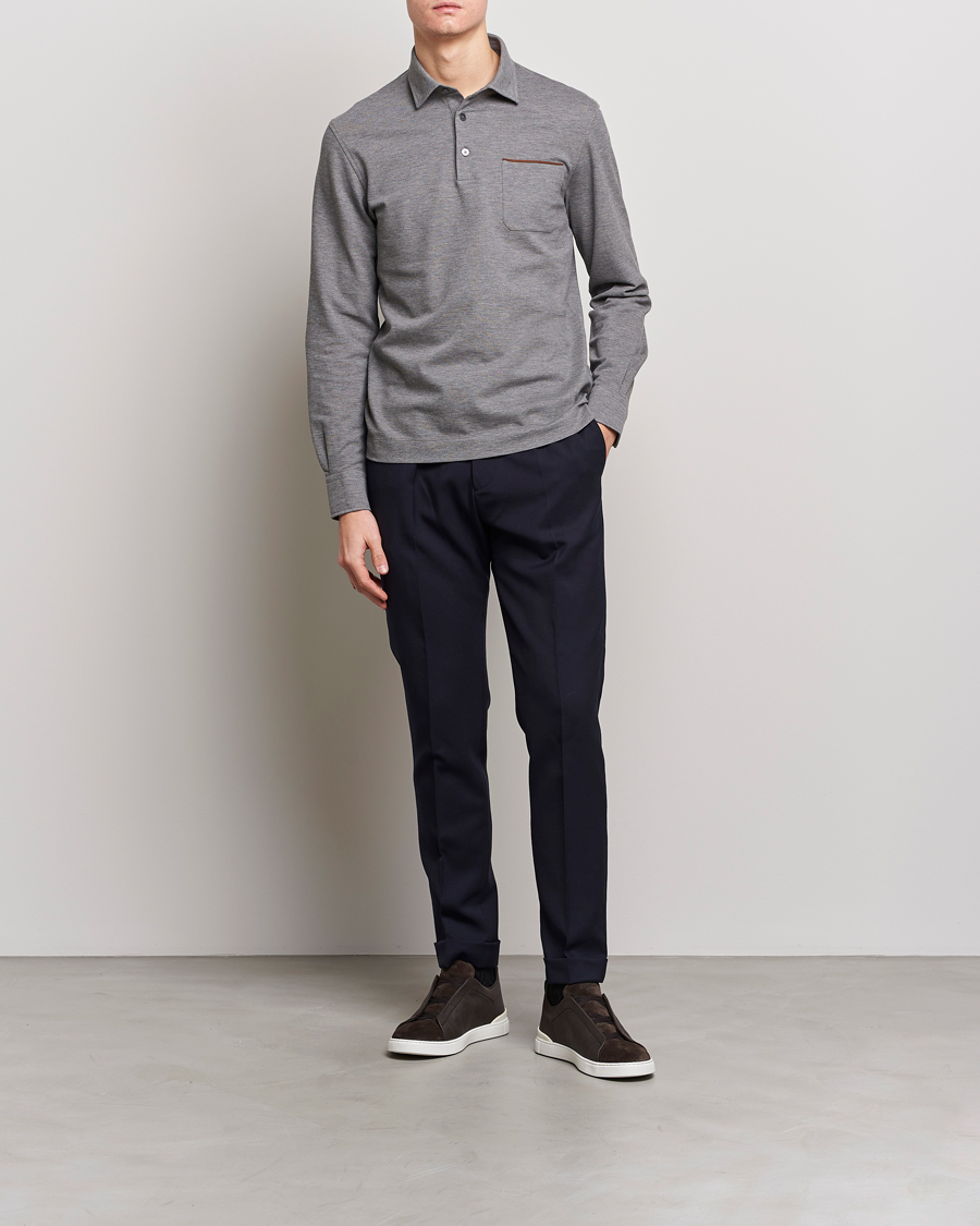 Uomini | Maglieria | Zegna | Long Sleeve Pocket Polo Heather Grey