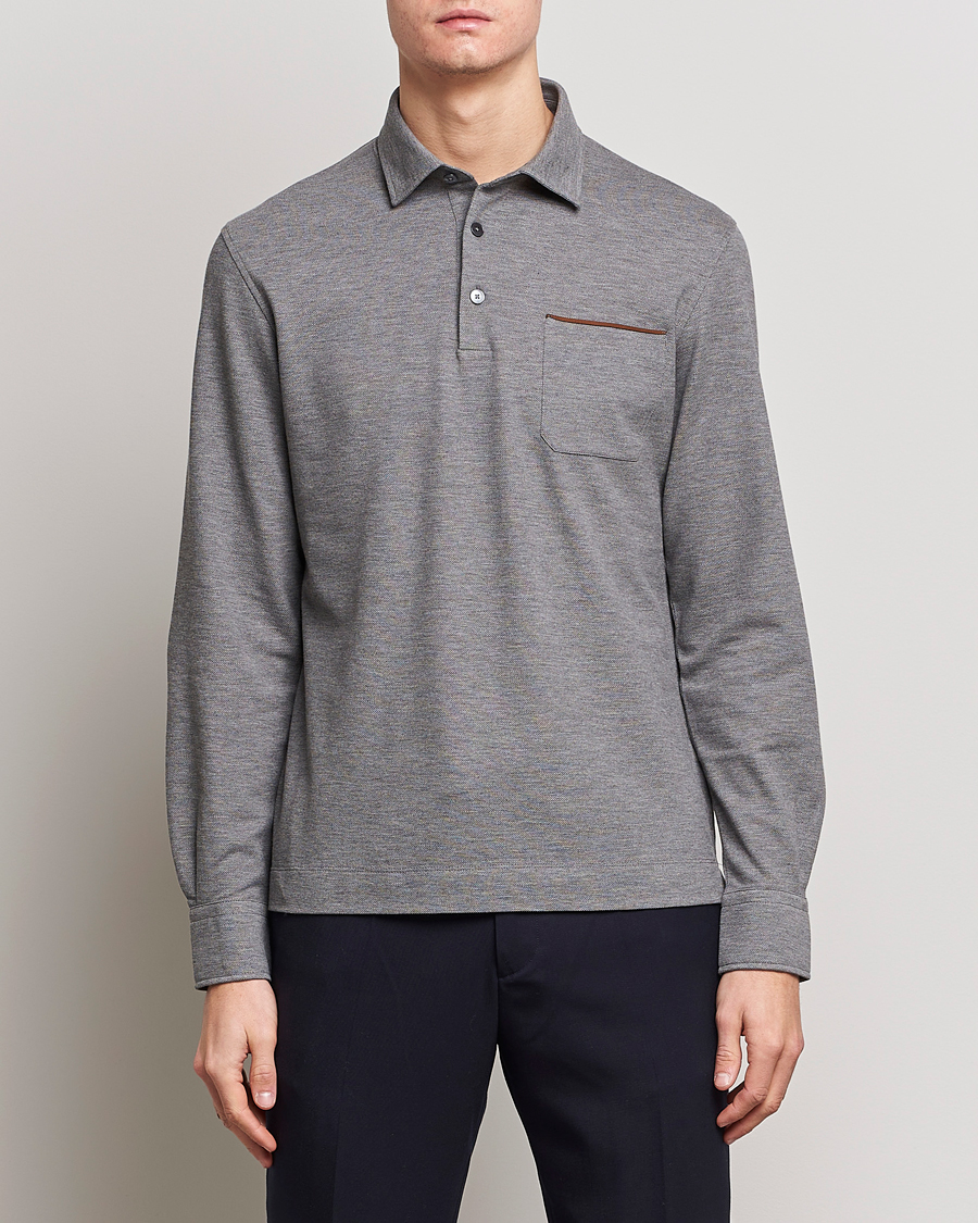 Uomini | Maglieria | Zegna | Long Sleeve Pocket Polo Heather Grey