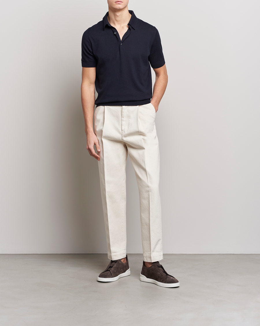 Uomini | Polo | Zegna | Premium Cotton Knitted Polo Navy