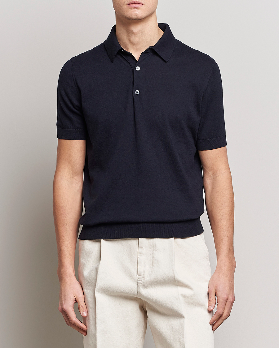 Uomini | Polo | Zegna | Premium Cotton Knitted Polo Navy